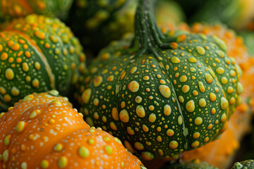 green and orange gourds and pumpkins closeup pattern, thanksgiving gay, halloween