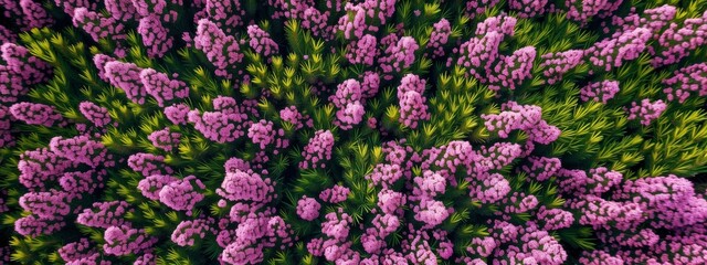 Fototapeta premium Blooming heather. Heathland. Background for physine with flowers. Floral backdrop. Pink flower. Meadow with heather. Moorland
