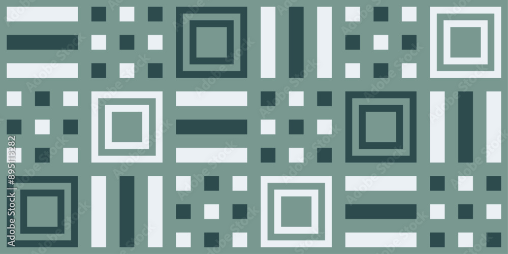 Leinwandbilder checkerboard pattern of blue squares, dots, triple lines. green background and repeating patterns.