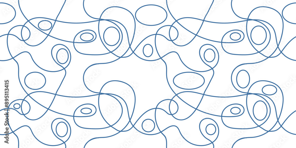 Aufkleber Blue curly line pattern. Doodles running through seamless pattern.