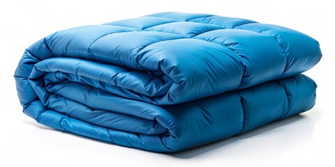 Rolled Blue Sleeping Bag on White Background, sleeping bag , camping , outdoor , comfort