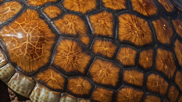 Close-up of a turtle shell texture with detailed patterns. Generative AI