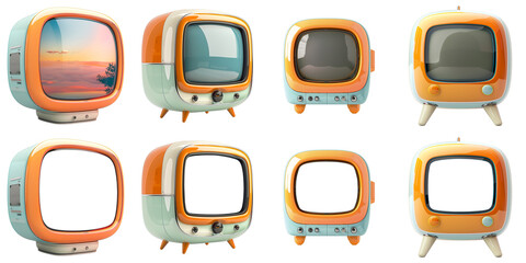 Collection of retro television on transparent background