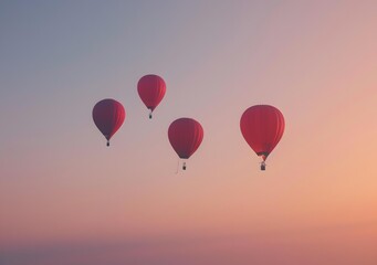 Obraz premium Four Red Hot Air Balloons In The Sky During Sunset