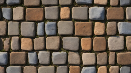 Cobblestone pavement with irregular stones and gaps. Generative AI