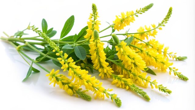 Yellow Sweet Clover Flowers on White Background, wildflower, yellow flower, nature, spring , sweet clover