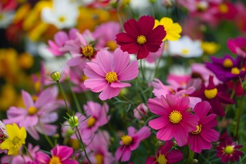 Obraz premium Colorful Cosmos Flowers Blooming in a Garden
