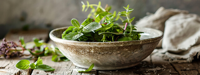 Rustic Ceramic Bowl Earthy Tones Fresh Salad Countryside Kitchen Decor ,copyspace