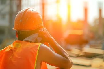 Ia generated. Worker taking a break to quench the heat.