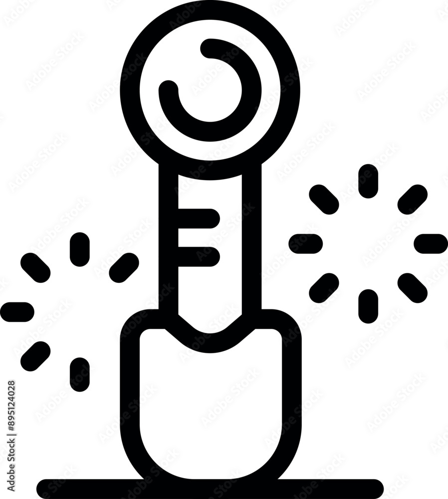 Poster line icon of a thermometer with its mercury level increasing and spark elements around