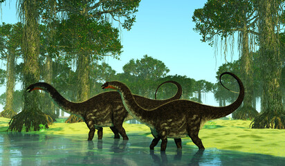 Apatosaurus Swamp - Apatosaurus was a herbivorous sauropod dinosaur that lived in North America during the Jurassic Period. © Catmando