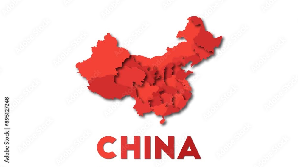 Poster china map showing regions. animated country map with title in 4k resolution animation.