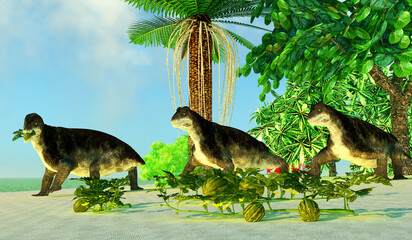 Ulemosaurus Therapsid Seashore - Ulemosaurus is an extinct genus of dinocephalian therapsids that lived in Russia during the Permian Period.