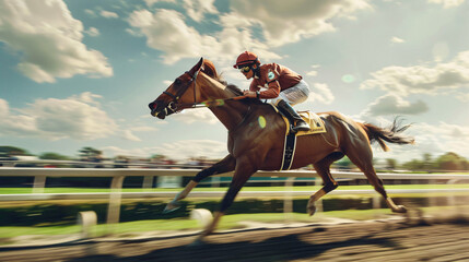 Portrait of a horse and jockey training during the day