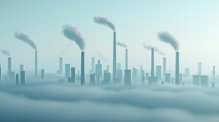 Obraz premium A city skyline filled with smog, factories emitting pollution, representing climate change and health impact 