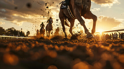 Close up picture of a field of horses racing