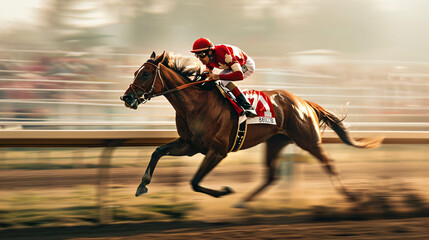 Portrait of a horse and jockey racing