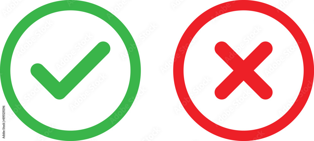 Poster correct and wrong icon set in green and red colors . tick and cross icons . vector illustration