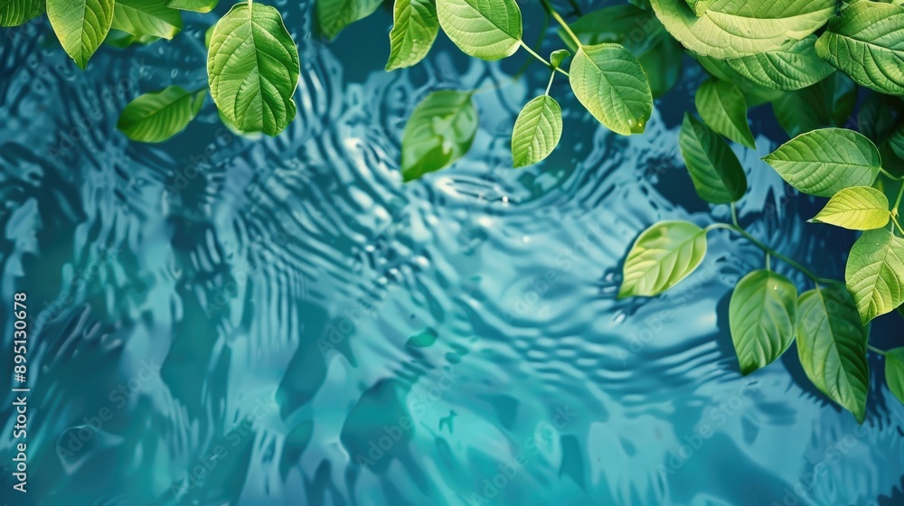 Poster water surface with green leaves creating a stunning background for product display ample space for t