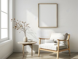 Minimalist Living Room with Elegant Furnishings and Frame Mockup - 3D Rendering