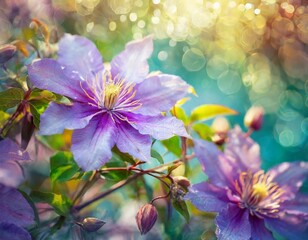 Art Summer or spring beautiful garden background with clematis flowers
