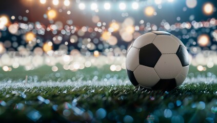 Fototapeta premium Soccer Ball on Field at Night