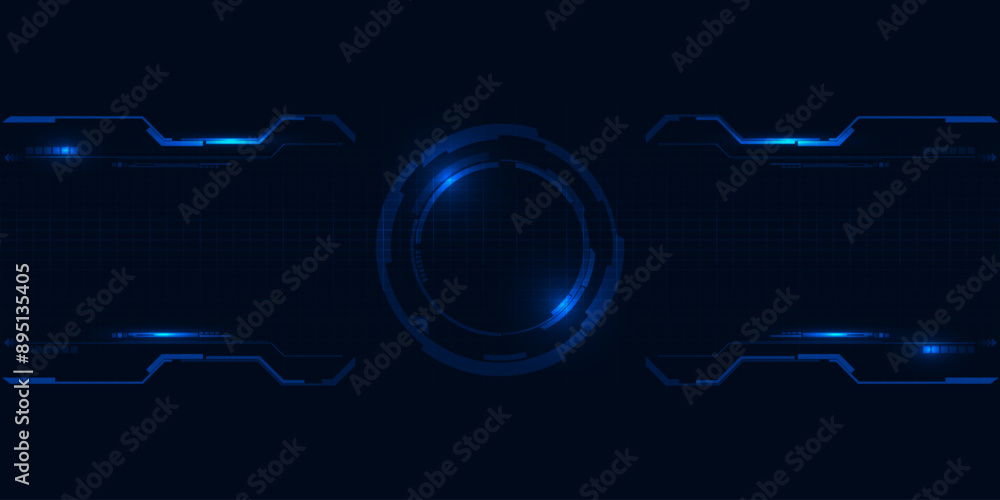 Poster futuristic blue digital high technology with circle hud and digital circuit element pattern for game