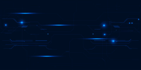 Vector illustration of Abstract blue digital hi tech background with glowing horizontal line and digital element circuit pattern.Digital communication innovation and technology concept.