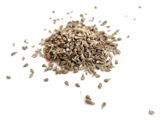 Aromatic portion of caraway seeds on a bright background.