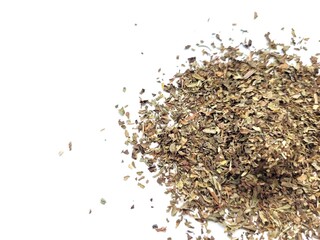 Chopped and dried mint leaves.