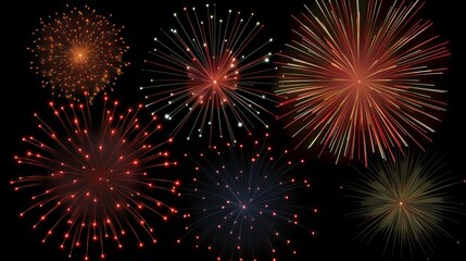 Fototapeta premium Dazzling fireworks display lighting up the night sky with vibrant reds, oranges, and yellows.