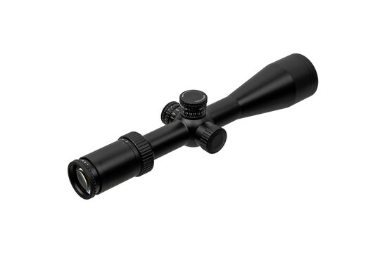 Modern sniper scope on a white back. Optical device for aiming and shooting at long distances.
