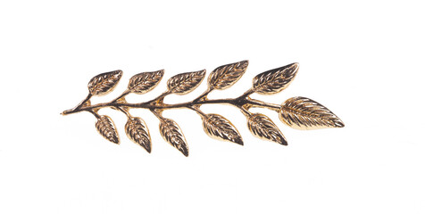 Fototapeta premium jewelry gold brooch leaves isolated on white background