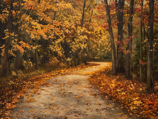 Obraz premium Autumn path with background illustration