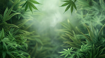 green cannabis leaves background, natural texture or pattern