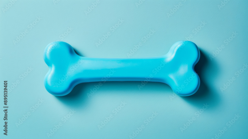 Poster isolated image of a bright blue chew toy shaped like a bone, on a gradient background