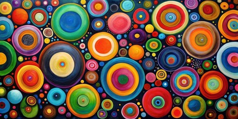 Fototapeta premium Cosmic Circles A Vibrant Acrylic Canvas of Intertwined Orbits, abstract art, colorful circles, painting, canvas,