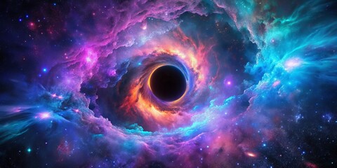 Cosmic Vortex A Digital Painting of a Black Hole Surrounded by Vibrant Nebulae, space, nebula, blackhole, galaxy