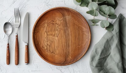 Wooden Plate Setting With Utensils