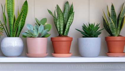 Obraz premium Five Potted Plants On A Shelf