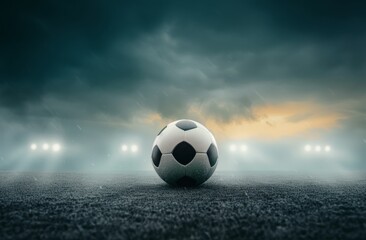 Soccer Ball on Grass Field Under Stadium Lights
