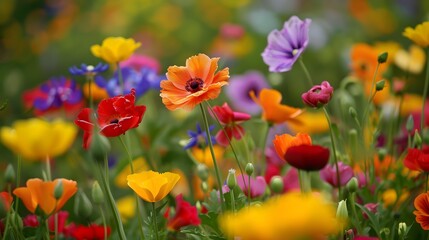 Obraz premium Colorful Flowers Blooming in a Field