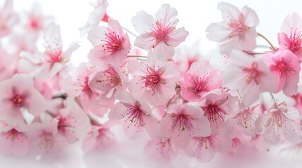 Cherry blossom blooming in spring on white background