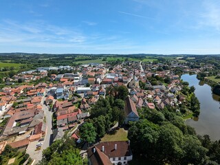 Zirovnice castle and Ziorvnice town aerial panorama landscape view,Vysocina region,Bohemia,Czech republic,Europe
