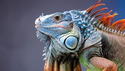 Fototapeta premium Blue Iguana Portrait With Vivid Texture In Artistic Studio Setting