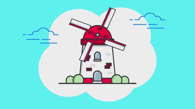 Windmill animation. Blanda windmill. Motion video 4k ultra HD.