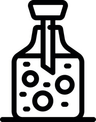 Laboratory glassware beaker containing liquid chemical substance being experimented on with tool