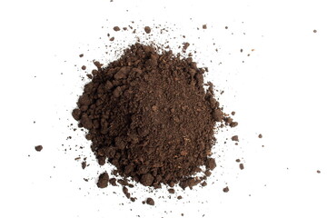 Small pile of earth on white background.