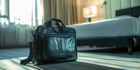 Black bag on bedroom floor