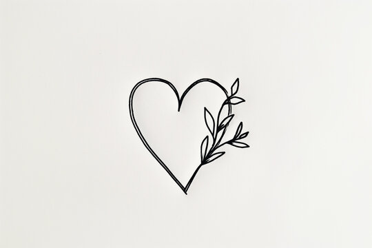 Sketch of modern minimalistic tattoo, abstract outline drawings minimalistic sketch of a tiny heart tattoo, with clean lines and simple shapes, 100% white background